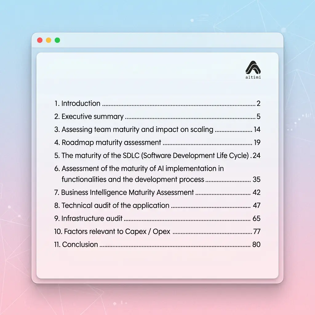 Report table of contents showing full audit structure